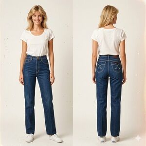 Jordache Vintage 80s High Waisted Straight Leg Jeans Embroidered Pocket Denim 29